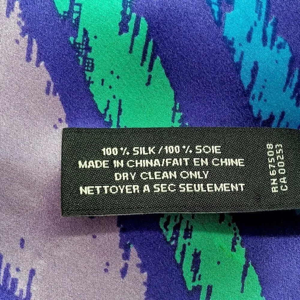 Jones New York Purple Blue Green Abstract Print Silk Oblong Scarf